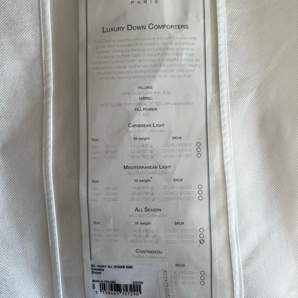 Yves Delorme NWT King Duvet All Season Goose Down Never Used - Picture 4 of 6